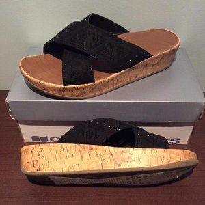 BLACK SHIMMERY WEDGED "CLOUDWALKER" SANDALS CLOGS SIZE 13 W!